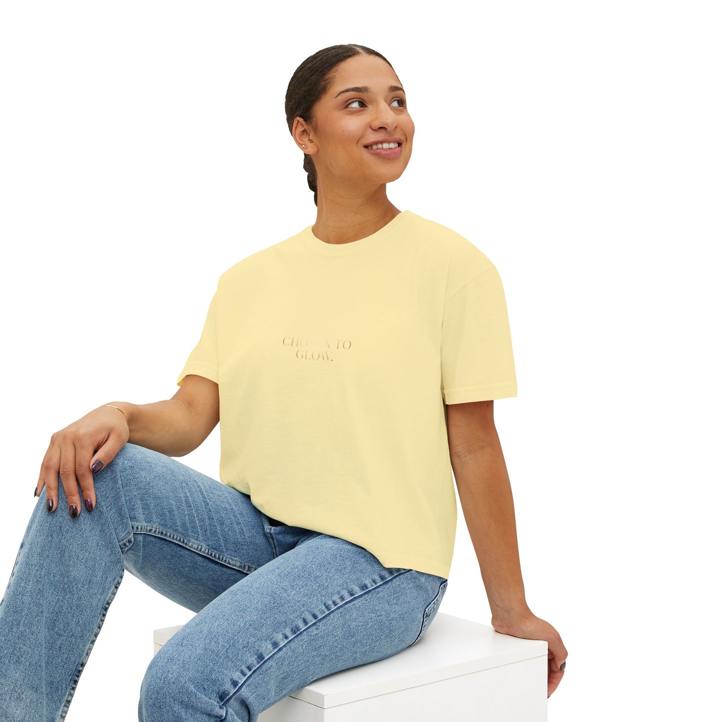 Minimalist Women's Boxy Tee — 'Carefree & Calm' Embroidered Crop T-Shirt
