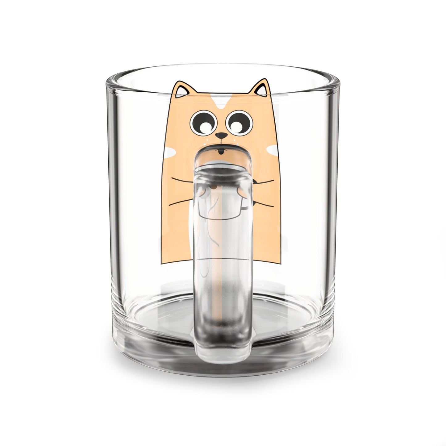 10oz Glass Mug — Cute Cat Drinking Coffee Cartoon