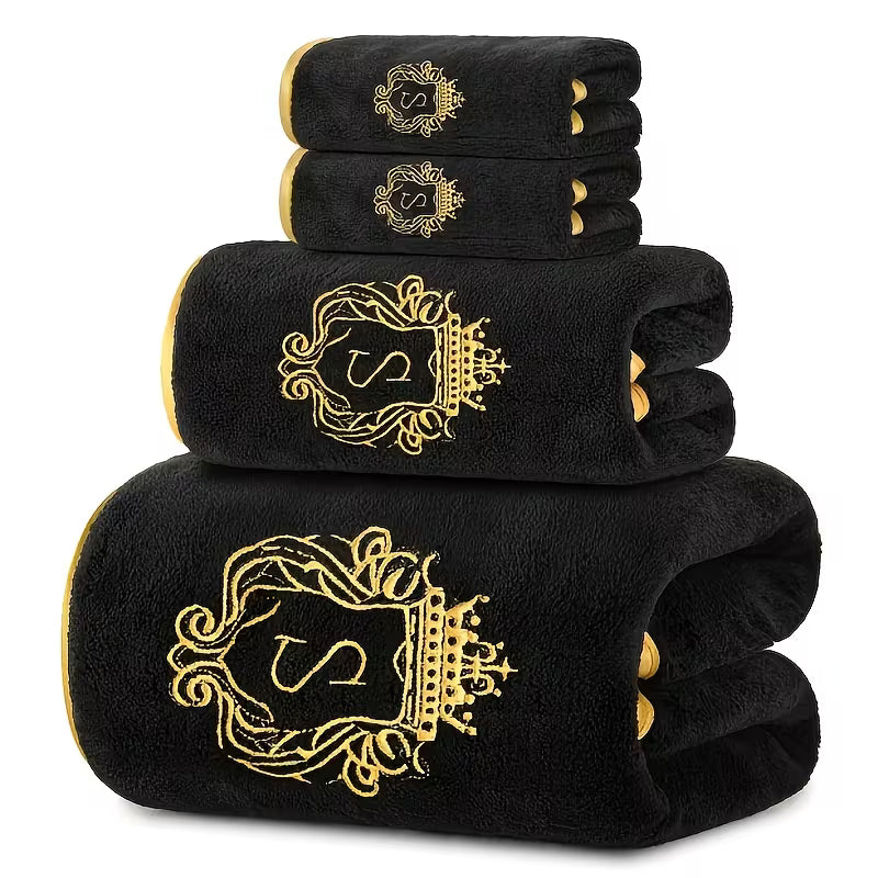 Luxury 4-Piece Bath Towel Set | Soft Solid Color Towels with Golden Edge Detail