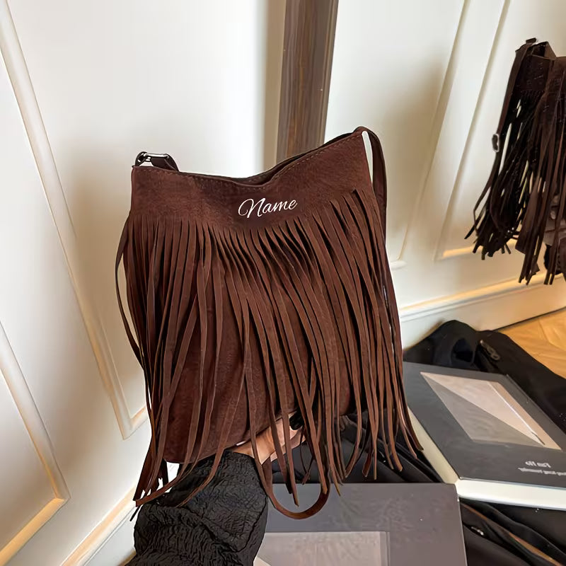 Women's Personalized Bohemian Fringe Crossbody Bag | Custom Initial Tassel Shoulder Purse