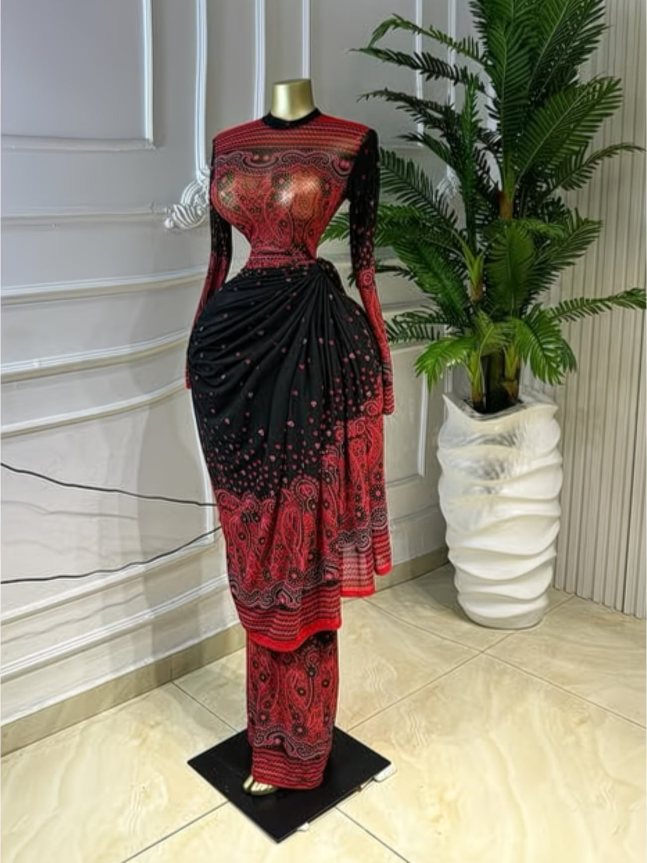 PaisleyMuse™ Ruched Waist Maxi Dress | Paisley Print Long Sleeve Wrap Dress for Women