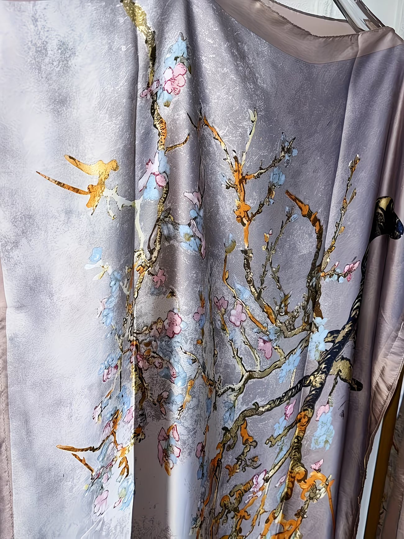 Elegant Tree Print Loose Fit Maxi Dress with Batwing Sleeves & Matching Headscarf | Modest Flow Collection