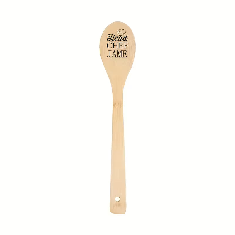 Personalized Bamboo Cooking Spoon Set | Custom Engraved Wooden Kitchen Utensils (2pcs)