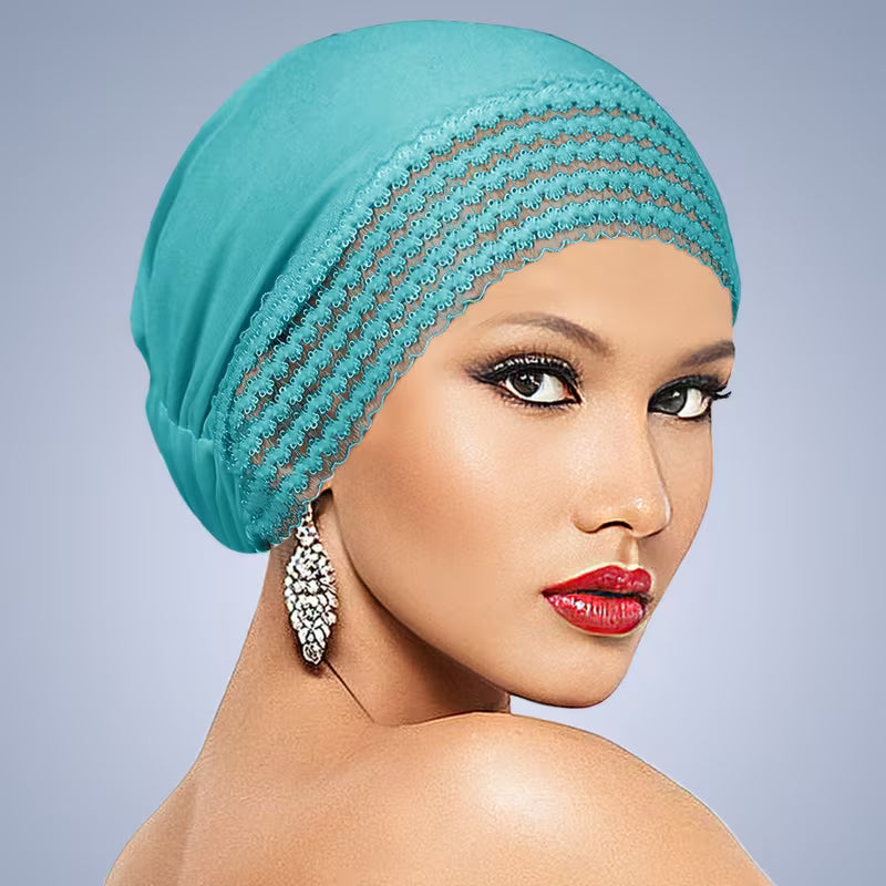 LaceLuxe™ Solid Color Turban | Fashionable Lace Trim Everyday Cap for Women