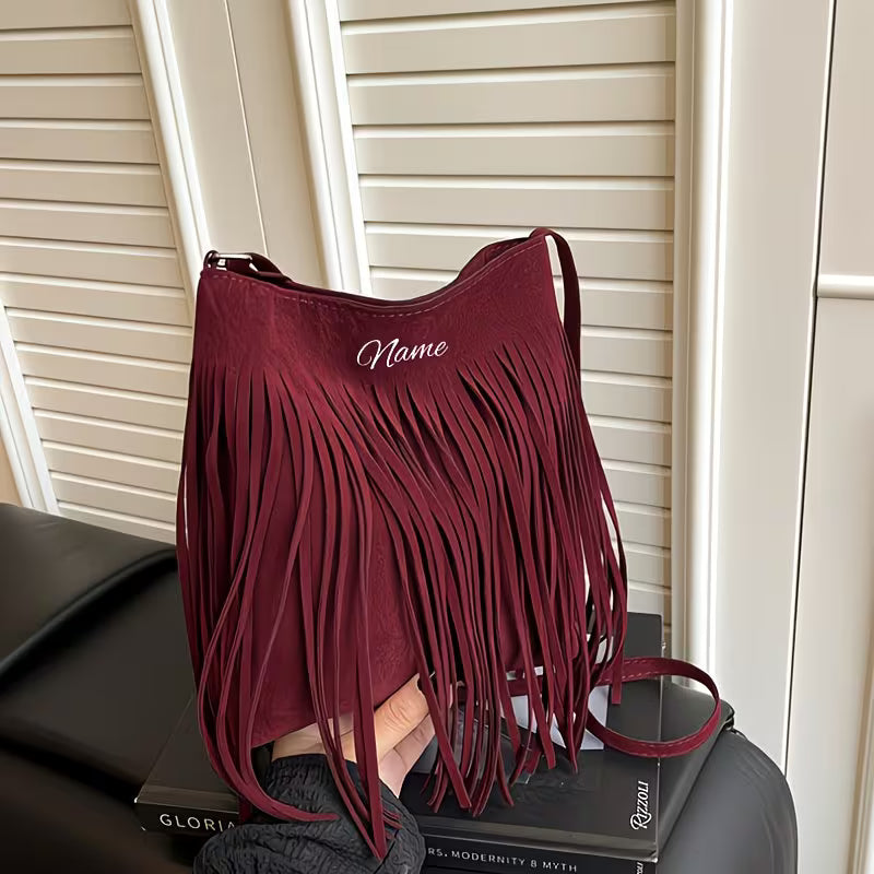 Women's Personalized Bohemian Fringe Crossbody Bag | Custom Initial Tassel Shoulder Purse