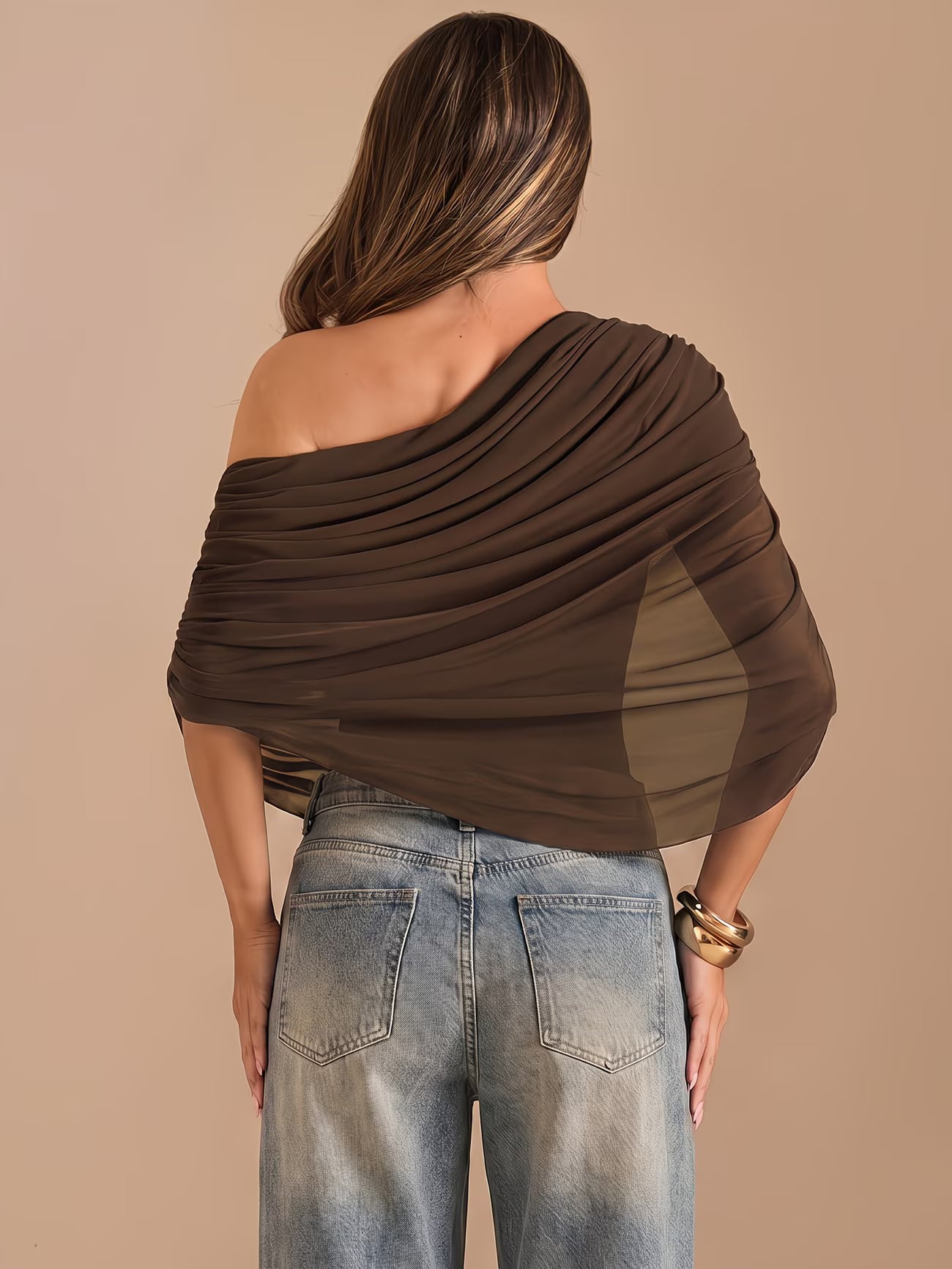 Cherry Elegance™ One-Shoulder Jumpsuit | Asymmetrical Neck Ruched Slim-Fit with Shawl Detail