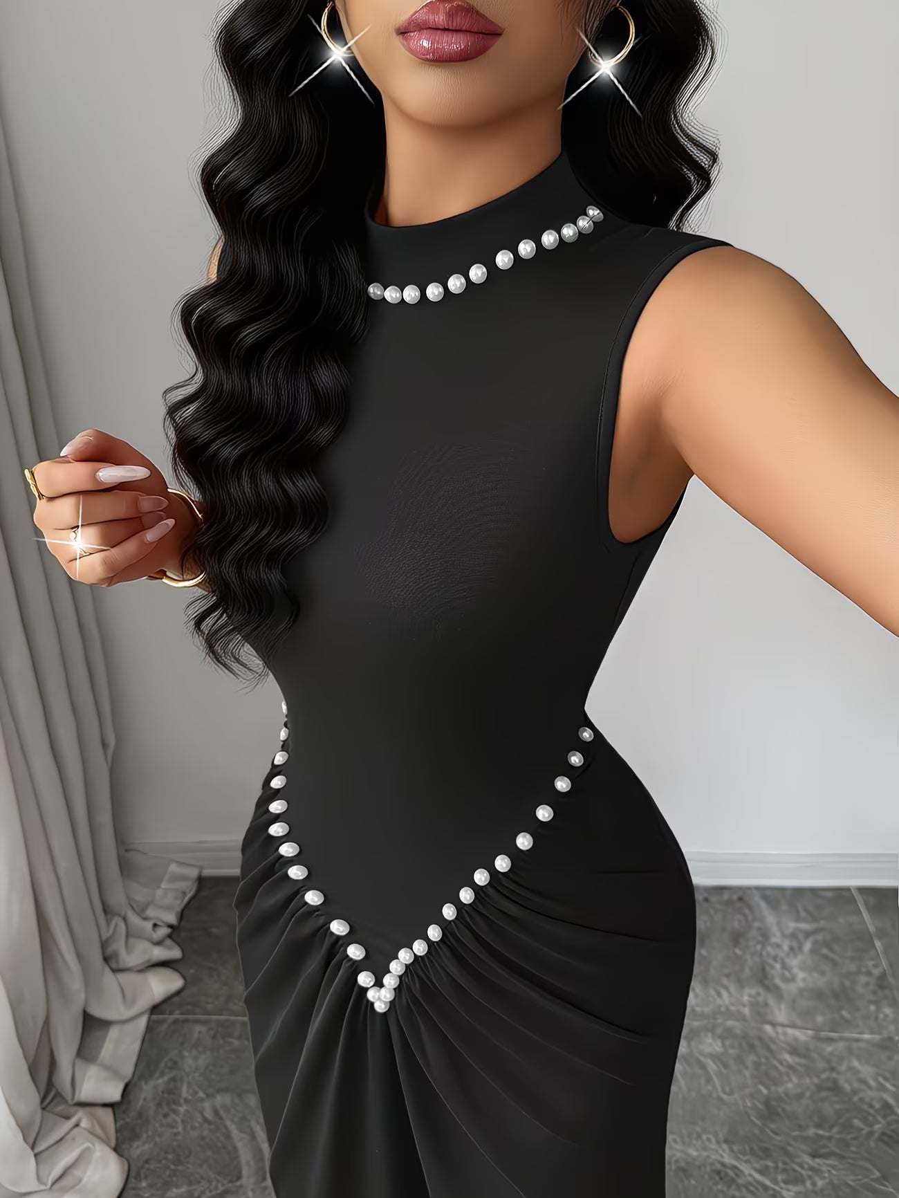 PearlGrace™ Sleeveless Pleated Fishtail Maxi Dress | Elegant High-Neck Evening Dress for Women