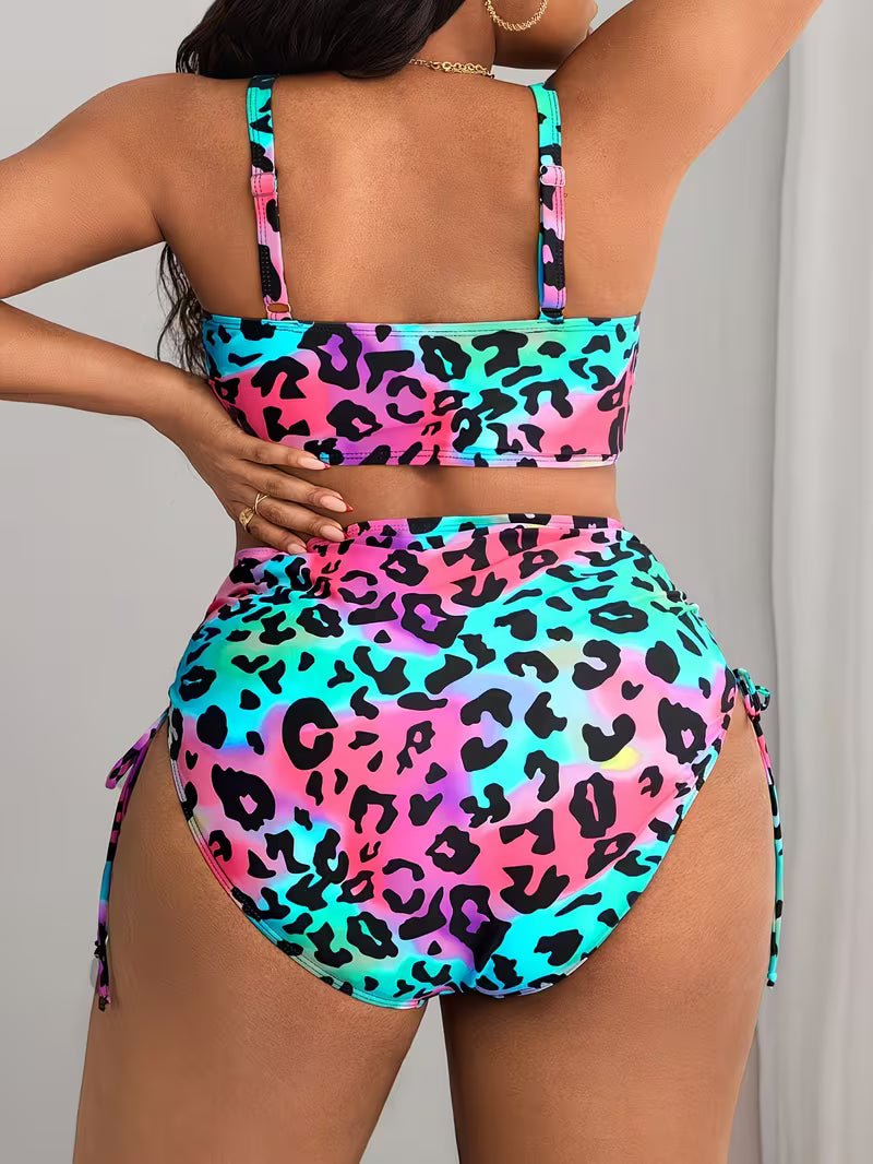 Women's Plus Size Leopard Print Bikini Set | Sexy Two-Piece Triangle Swimsuit