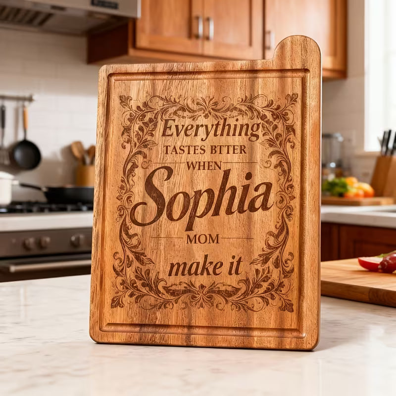 Personalized Sapele Wood Cutting Board | Custom Engraved Mahogany Kitchen Board