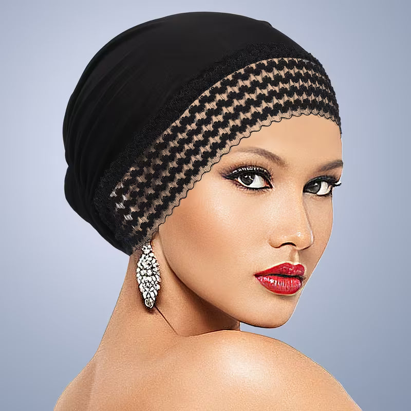 LaceLuxe™ Solid Color Turban | Fashionable Lace Trim Everyday Cap for Women