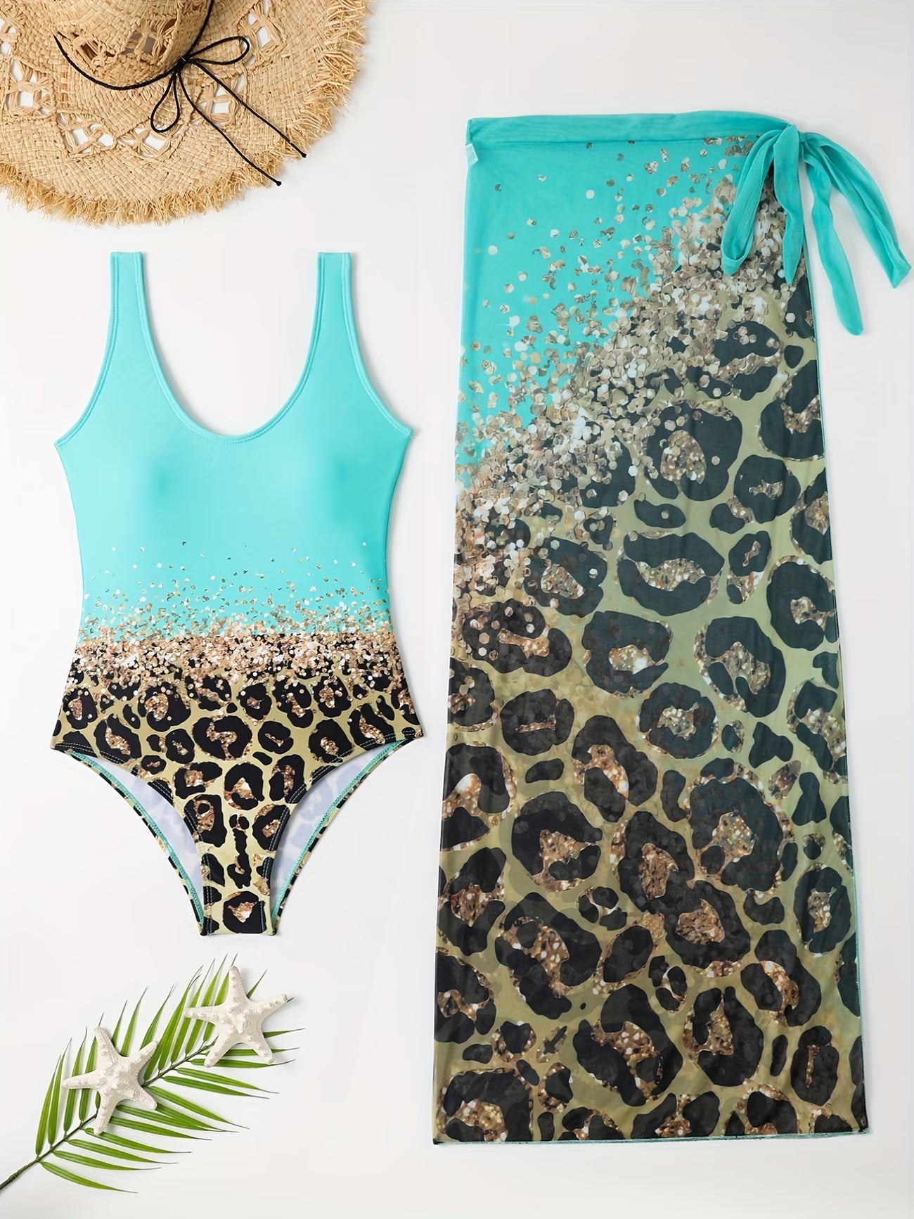 Emerald Wild Luxe Leopard Swimsuit & Wrap Skirt Set (Limited Edition)