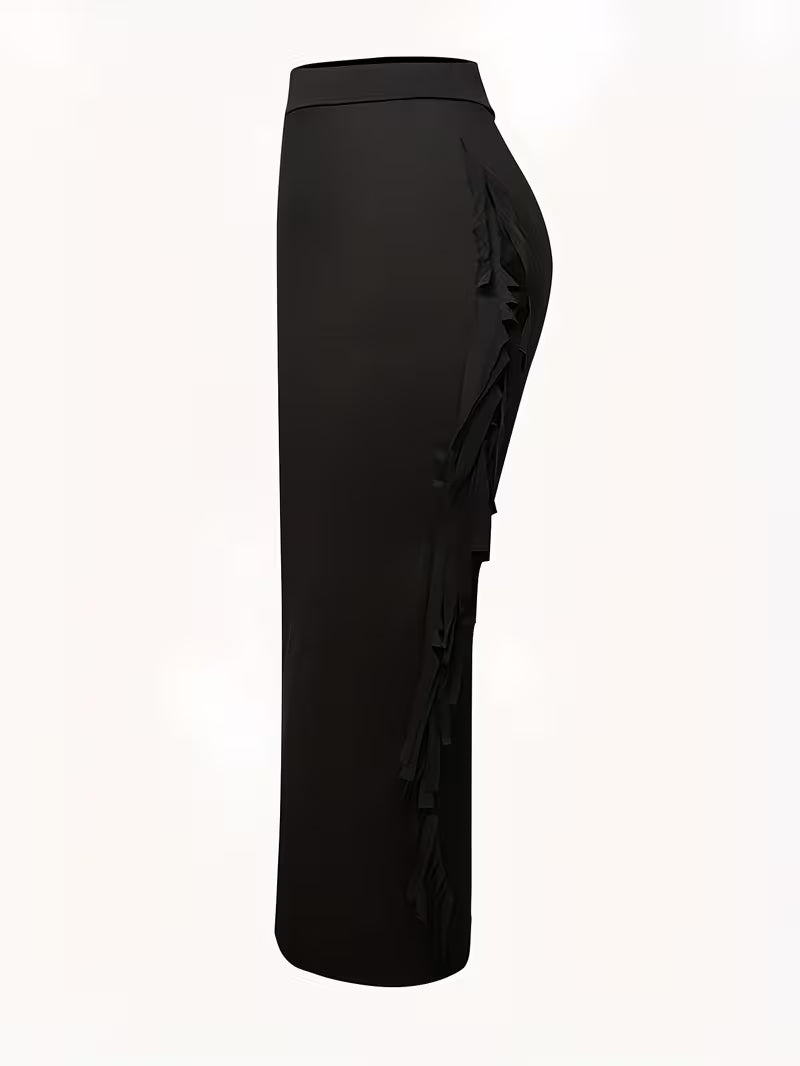 Women's High Waist Fringe Midi Skirt | Elegant Tassel Western Boho Fashion Skirt