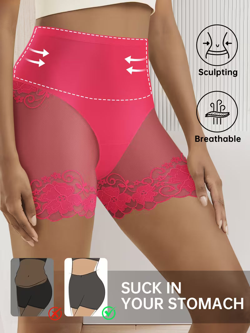 CurveSculpt™ 4-Pack Tummy Control Cheeky Briefs | Lace Trim Butt-Lifting Mid-Rise Panties for Women