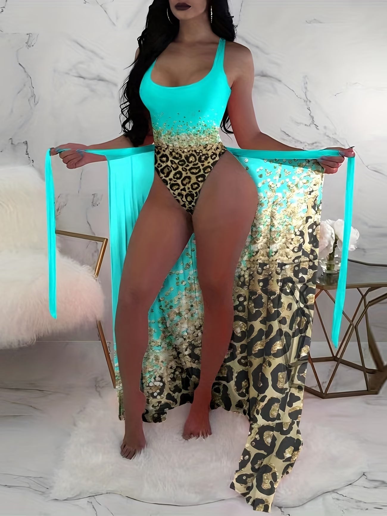 Emerald Wild Luxe Leopard Swimsuit & Wrap Skirt Set (Limited Edition)