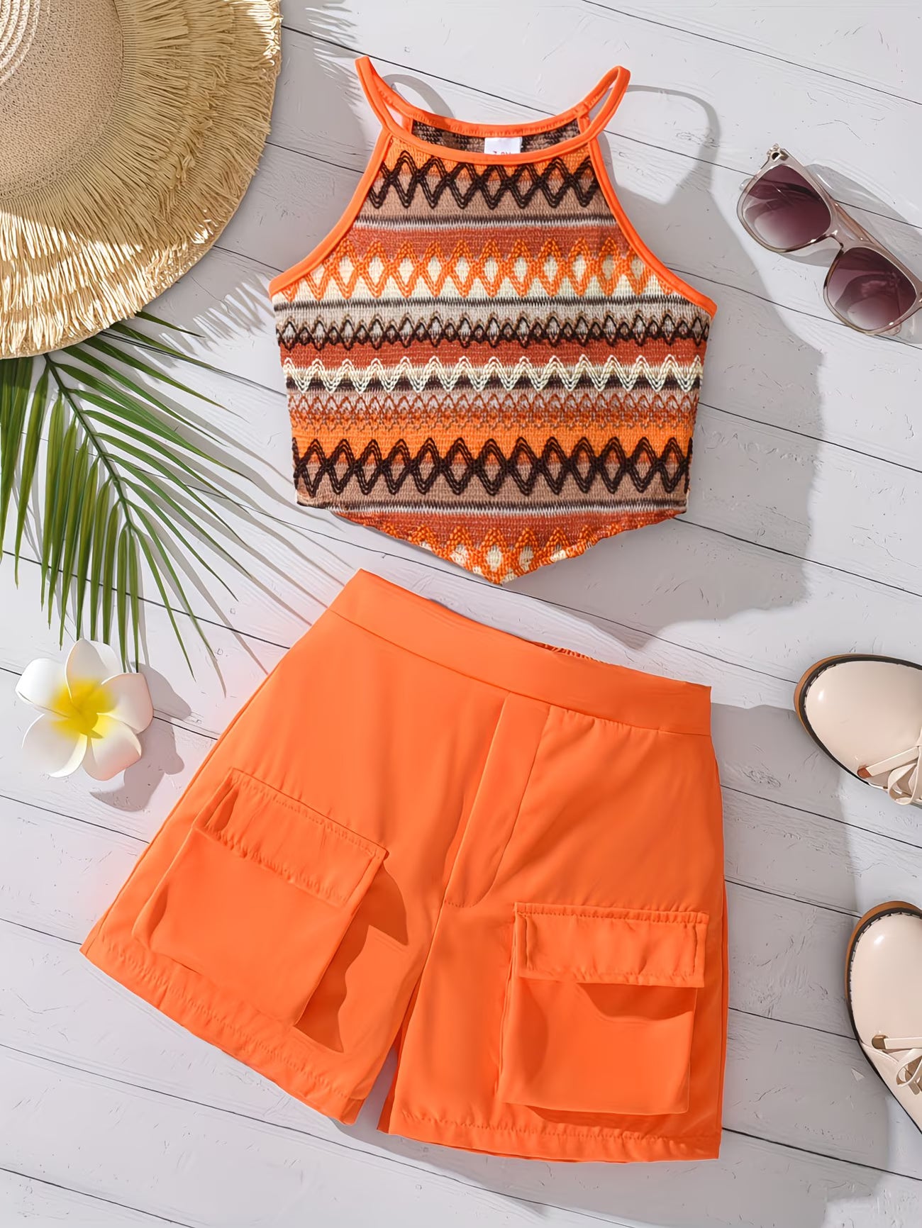 Tropical Breeze™ 2-Piece Summer Set | Asymmetrical Cami & Cargo Shorts Outfit for Women