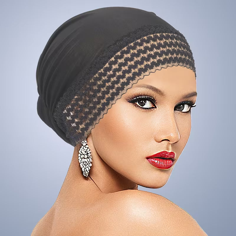 LaceLuxe™ Solid Color Turban | Fashionable Lace Trim Everyday Cap for Women