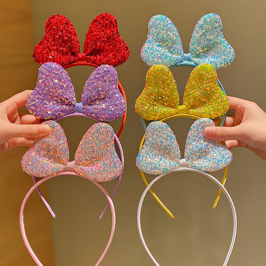 Rainbow Sparkle™ 6-Piece Sequined Bow Headband Set | Multicolor Cute Hair Accessories
