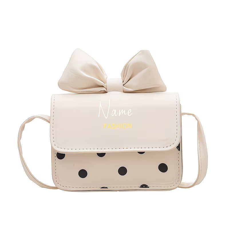 Polka Charm™ Custom Name Crossbody Bag | Bow Detail Polka Dot Shoulder Handbag