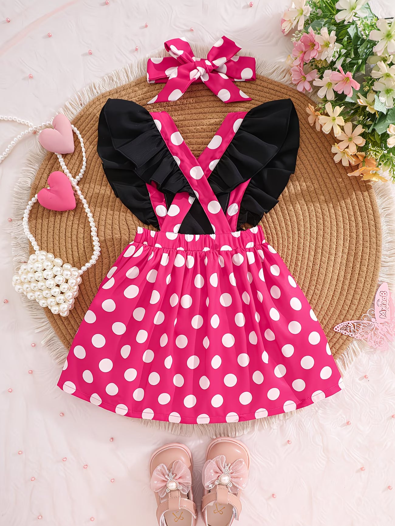 SweetDot™ Baby Girls Polka Dot Puff Dress Set | Puff Sleeve Dress with 3D Bow & Headband