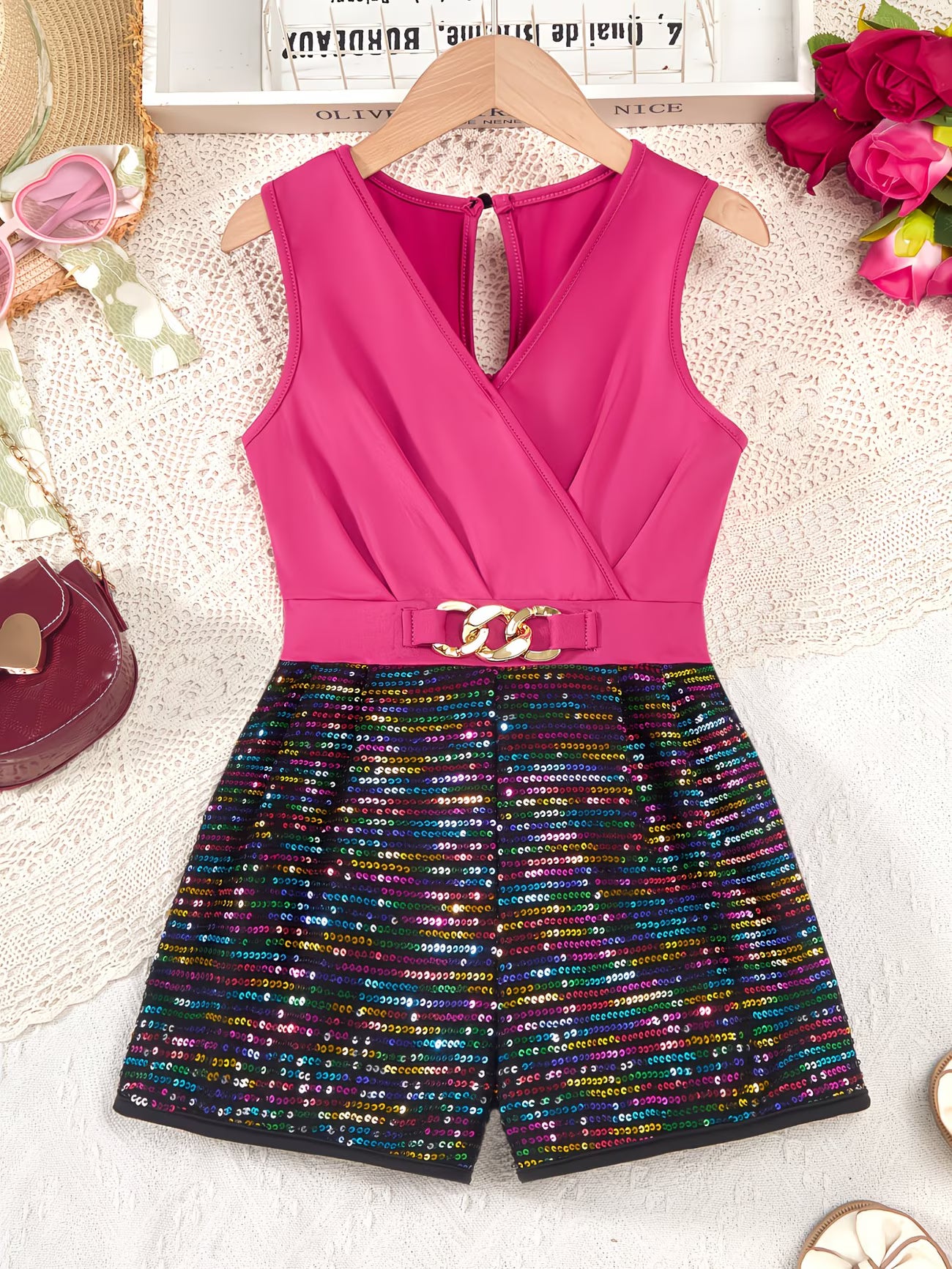 Girls’ Sequin Trim Vest Romper Shorts | Casual & Dressy Spring/Summer Outfit