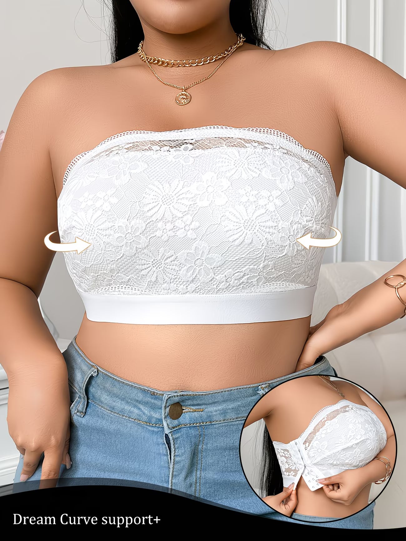LaceEase™ Plus Size Wire-Free Bra | Lace Panel Comfort Bralette with Side Buckle