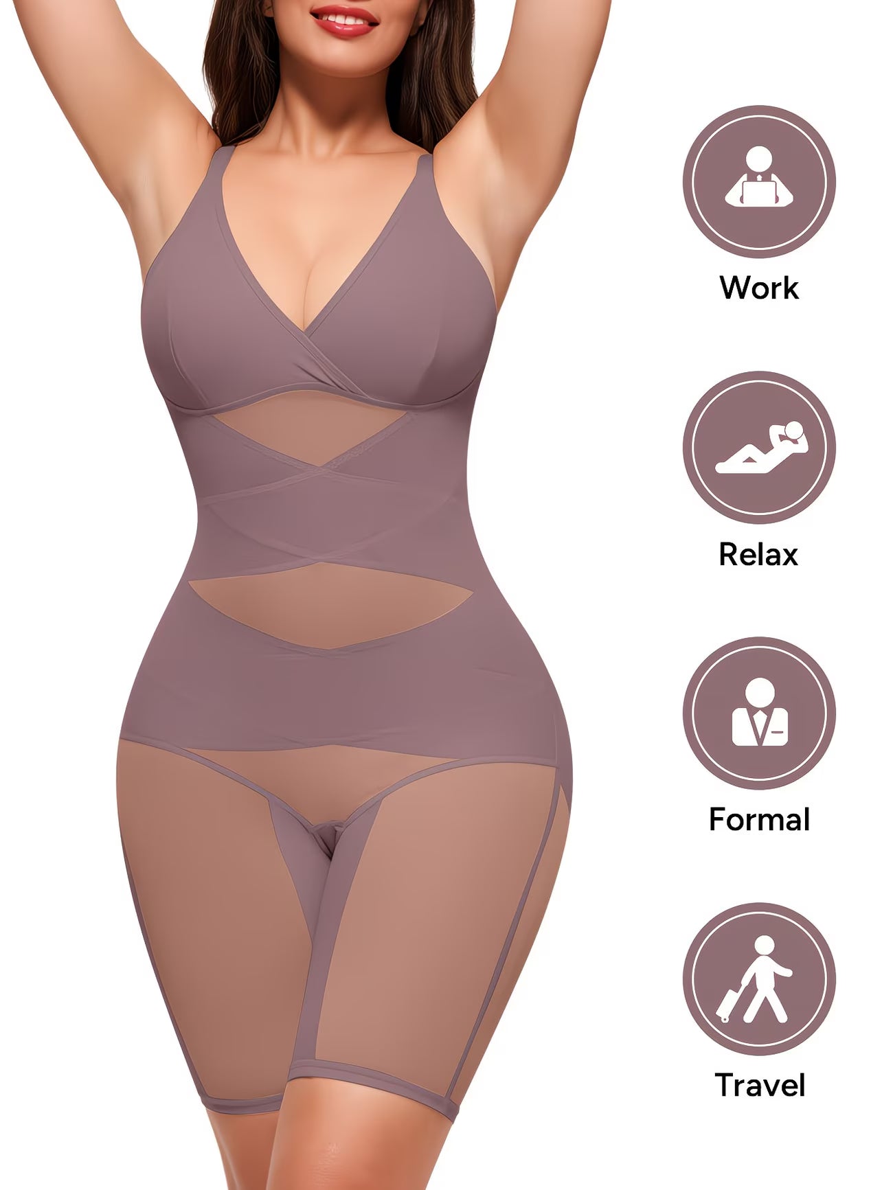 ActiveCurve™ V-Neck Yoga Shapewear Bodysuit | Built-In Bra Tummy Control Butt Lift Sports Faja