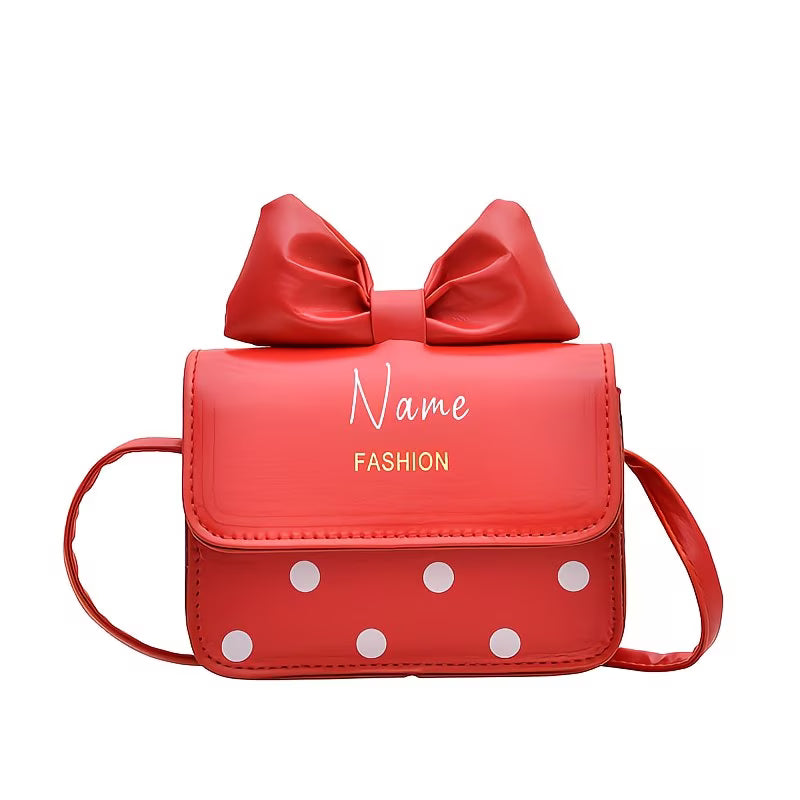 Polka Charm™ Custom Name Crossbody Bag | Bow Detail Polka Dot Shoulder Handbag