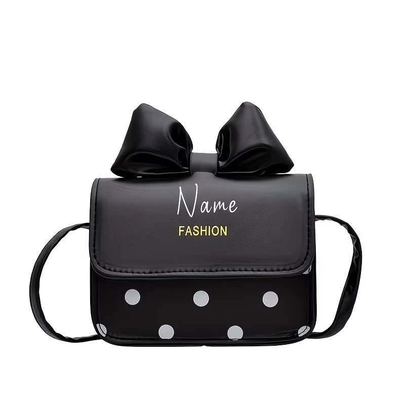 Polka Charm™ Custom Name Crossbody Bag | Bow Detail Polka Dot Shoulder Handbag