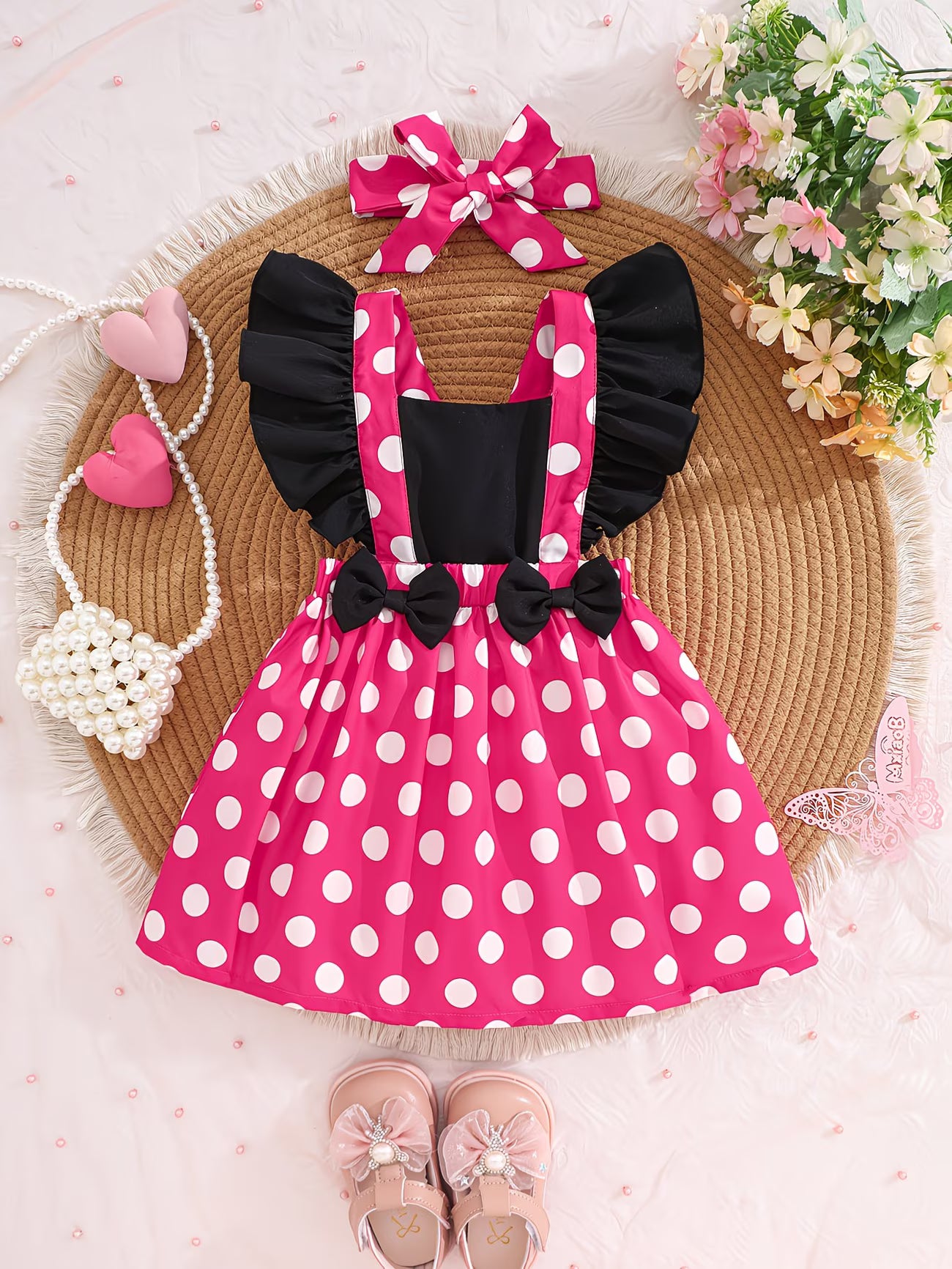 SweetDot™ Baby Girls Polka Dot Puff Dress Set | Puff Sleeve Dress with 3D Bow & Headband