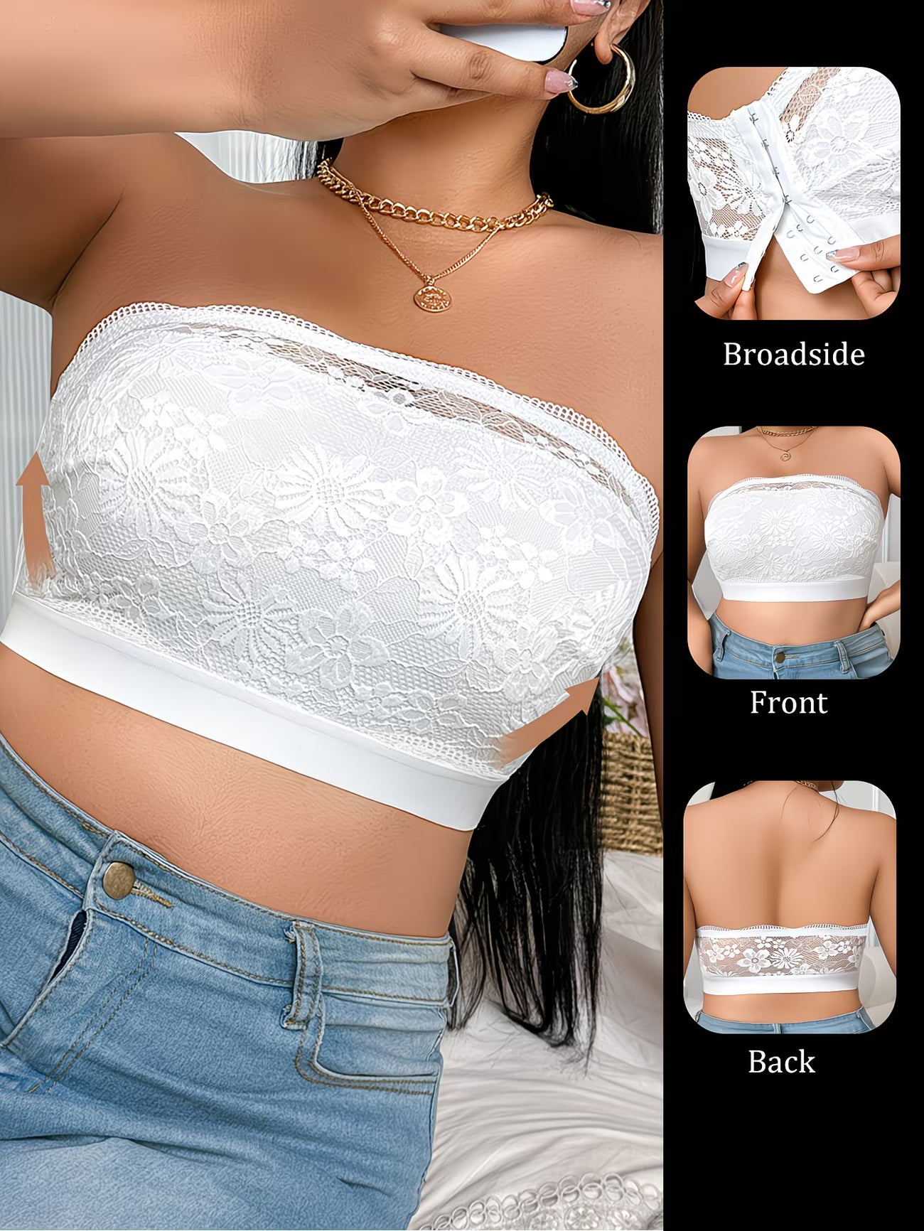 LaceEase™ Plus Size Wire-Free Bra | Lace Panel Comfort Bralette with Side Buckle