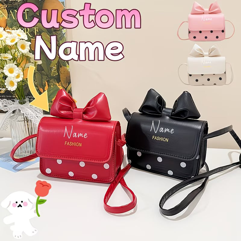 Polka Charm™ Custom Name Crossbody Bag | Bow Detail Polka Dot Shoulder Handbag