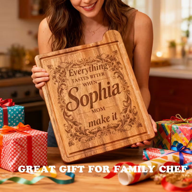 Personalized Sapele Wood Cutting Board | Custom Engraved Mahogany Kitchen Board