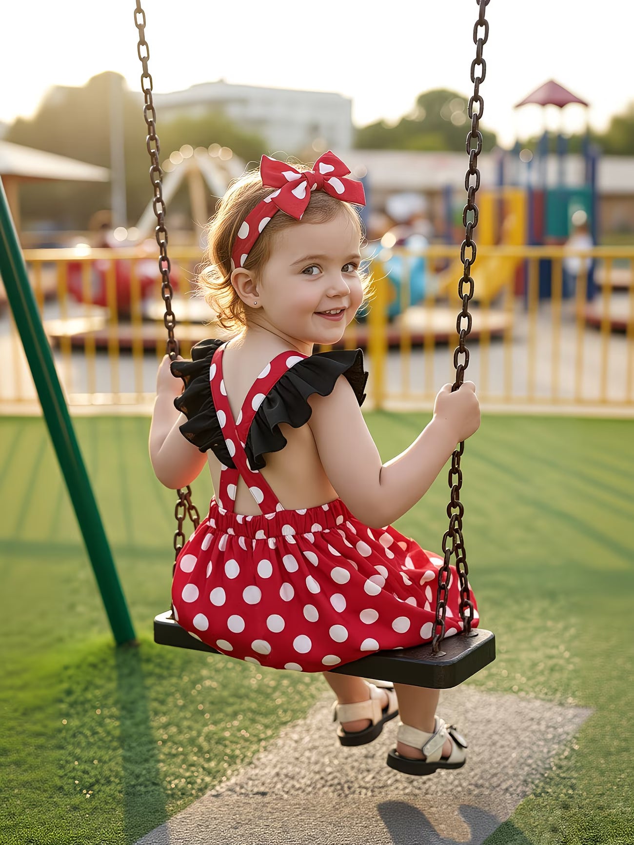 SweetDot™ Baby Girls Polka Dot Puff Dress Set | Puff Sleeve Dress with 3D Bow & Headband