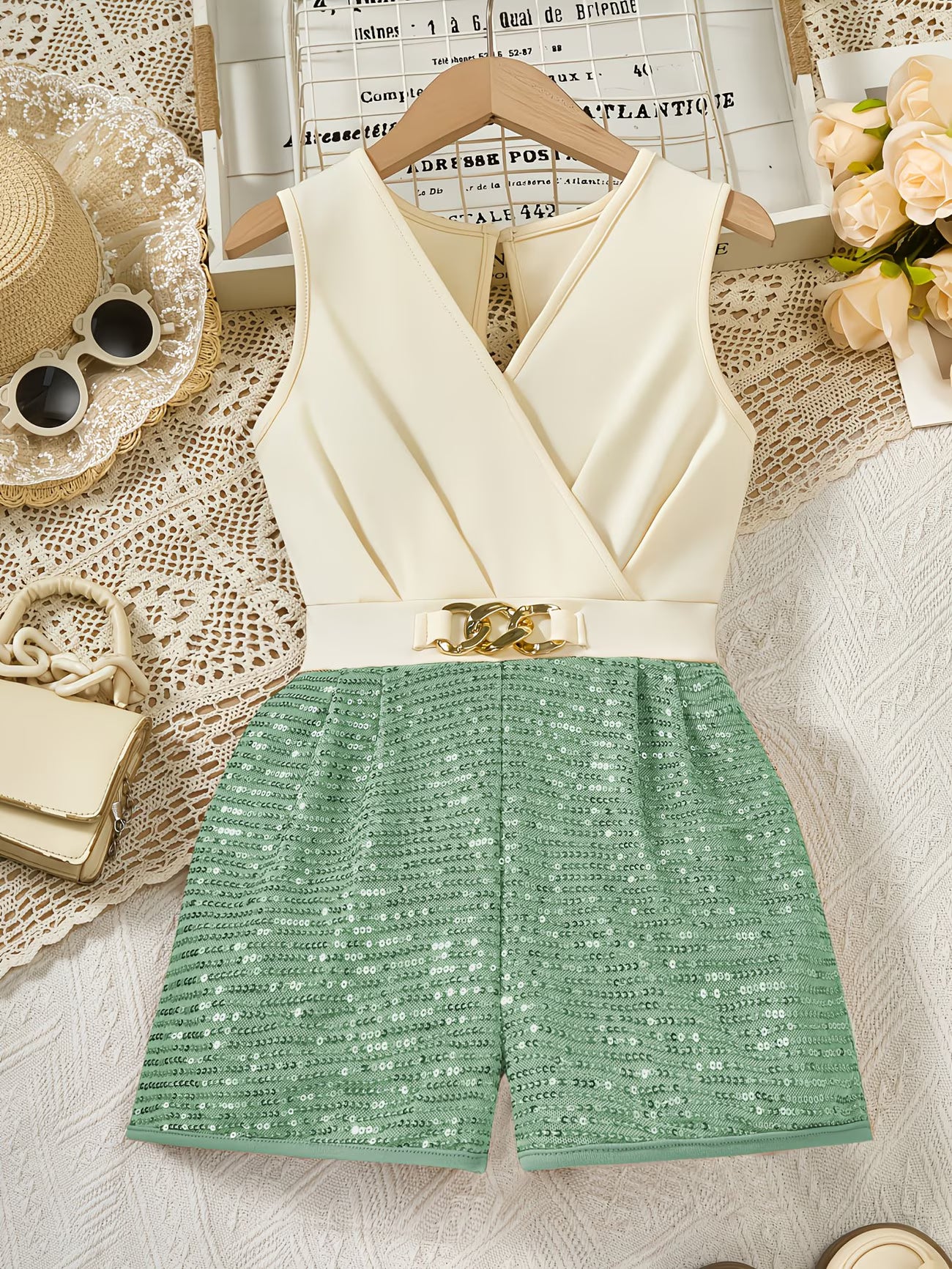 Girls’ Sequin Trim Vest Romper Shorts | Casual & Dressy Spring/Summer Outfit