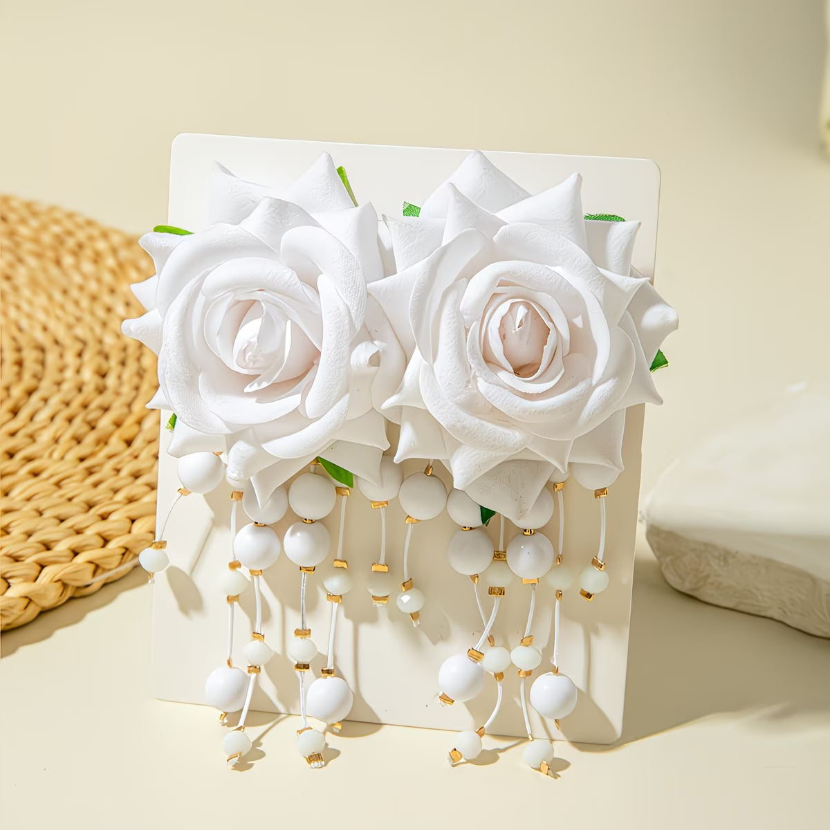 RoséCharm™ Faux Rose Drop Earrings | Elegant Floral Tassel Earrings for Women