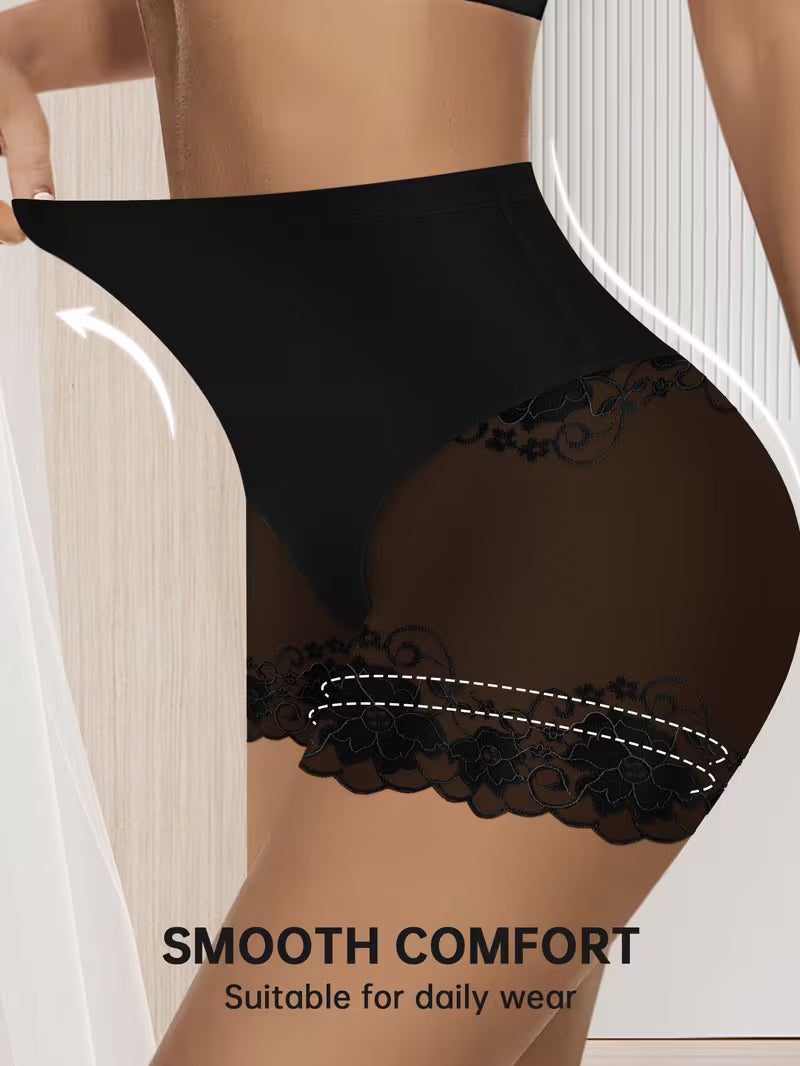 CurveSculpt™ 4-Pack Tummy Control Cheeky Briefs | Lace Trim Butt-Lifting Mid-Rise Panties for Women