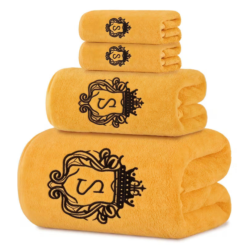 Luxury 4-Piece Bath Towel Set | Soft Solid Color Towels with Golden Edge Detail