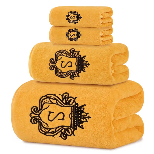 Luxury 4-Piece Bath Towel Set | Soft Solid Color Towels with Golden Edge Detail
