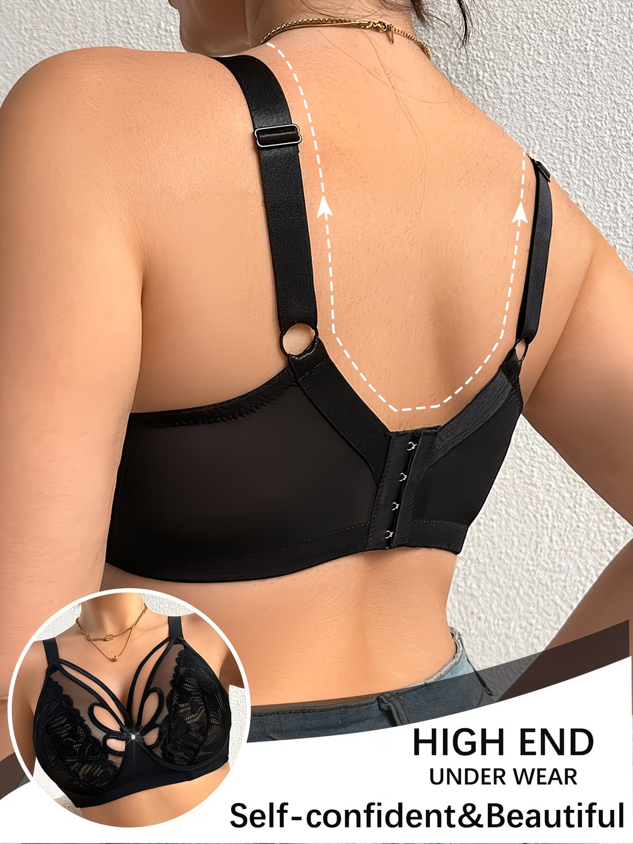 EleganceLace™ Plus Size Underwire Bra | Seamless Lace Back Comfort Support Bra for Women