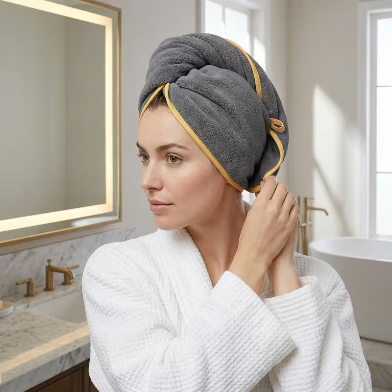 Luxury 4-Piece Bath Towel Set | Soft Solid Color Towels with Golden Edge Detail