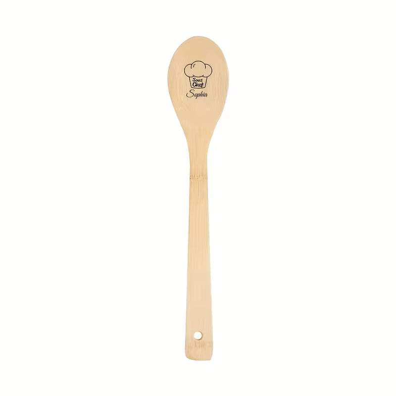 Personalized Bamboo Cooking Spoon Set | Custom Engraved Wooden Kitchen Utensils (2pcs)