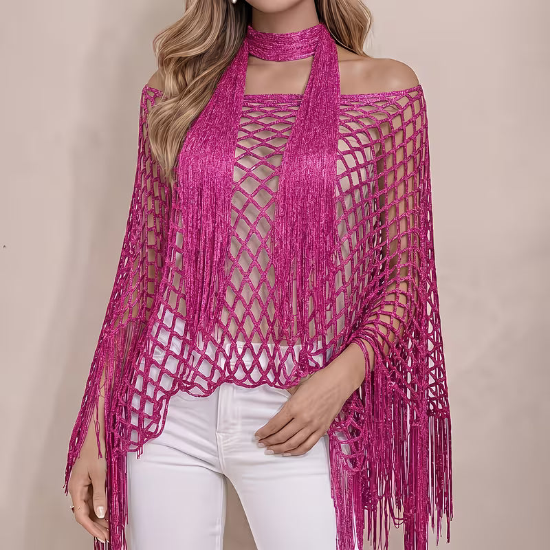 Women's 2-Piece Boho Beach Shawl & Scarf Set | Lightweight Fringe Swim Cover-Up Poncho for Vacation & Resort Wear