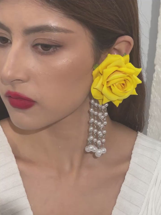 RoséCharm™ Faux Rose Drop Earrings | Elegant Floral Tassel Earrings for Women